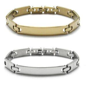 CLASSIC 8" THIN CENTER SCORED SECTION LINK STAINLESS STEEL BRACELET ENGRAVABLE